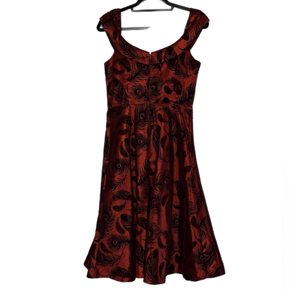 Voodoo Vixen Red burned out velvet retro style off the shoulder Midi Dress - Picture 2 of 7